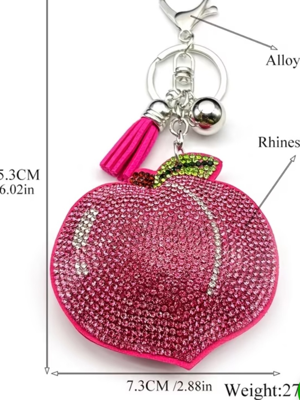 Cute Peach rhinestone keychain/purse charm! - Picture 2 of 2